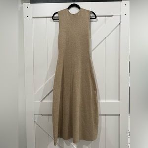 Nude sleeveless knit round neck midi dress